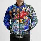 Personalized Carlton Football Blues Bomber Puffer Jacket Tropical Hibiscus Flowers - Pacific Fusion Style