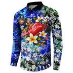 Personalized Carlton Football Blues Button Sweatshirt Tropical Hibiscus Flowers - Pacific Fusion Style