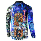 Personalized Carlton Football Blues Button Sweatshirt Tropical Hibiscus Flowers - Pacific Fusion Style