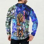 Personalized Carlton Football Blues Button Sweatshirt Tropical Hibiscus Flowers - Pacific Fusion Style
