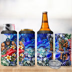Personalized Carlton Football Blues 4 in 1 Can Cooler Tumbler Tropical Hibiscus Flowers - Pacific Fusion Style