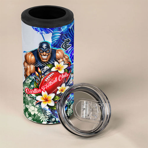 Personalized Carlton Football Blues 4 in 1 Can Cooler Tumbler Tropical Hibiscus Flowers - Pacific Fusion Style