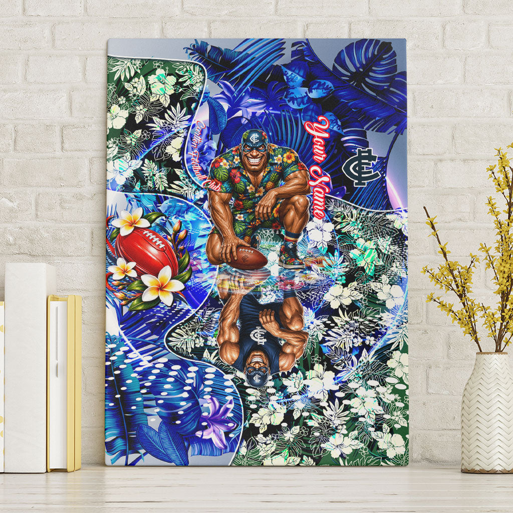 Personalized Carlton Football Blues Canvas Wall Art Tropical Hibiscus Flowers - Pacific Fusion Style