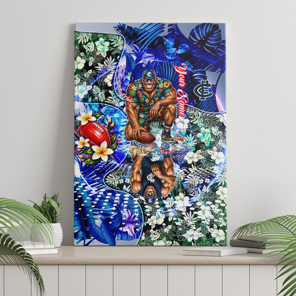 Personalized Carlton Football Blues Canvas Wall Art Tropical Hibiscus Flowers - Pacific Fusion Style