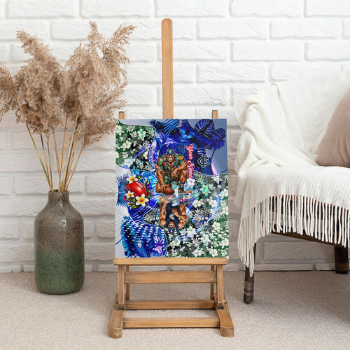 Personalized Carlton Football Blues Canvas Wall Art Tropical Hibiscus Flowers - Pacific Fusion Style