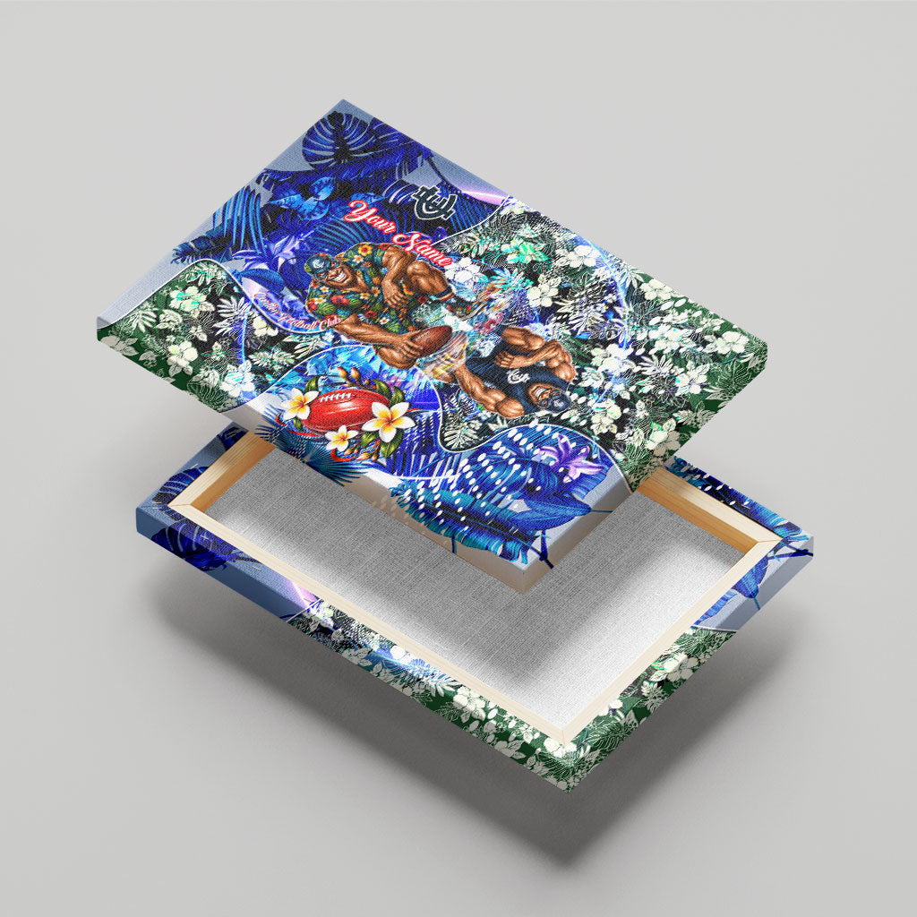 Personalized Carlton Football Blues Canvas Wall Art Tropical Hibiscus Flowers - Pacific Fusion Style