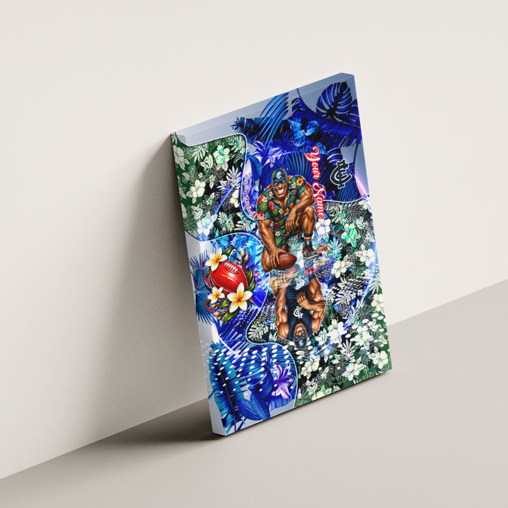 Personalized Carlton Football Blues Canvas Wall Art Tropical Hibiscus Flowers - Pacific Fusion Style