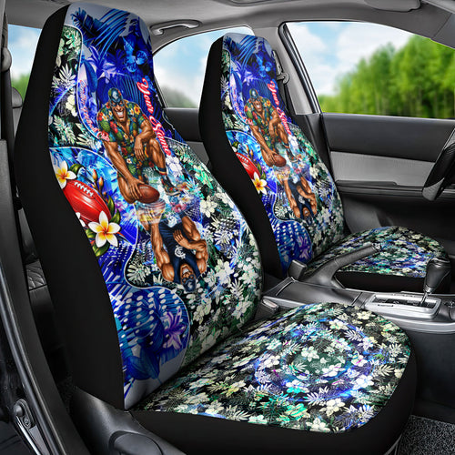 Personalized Carlton Football Blues Car Seat Cover Tropical Hibiscus Flowers - Pacific Fusion Style
