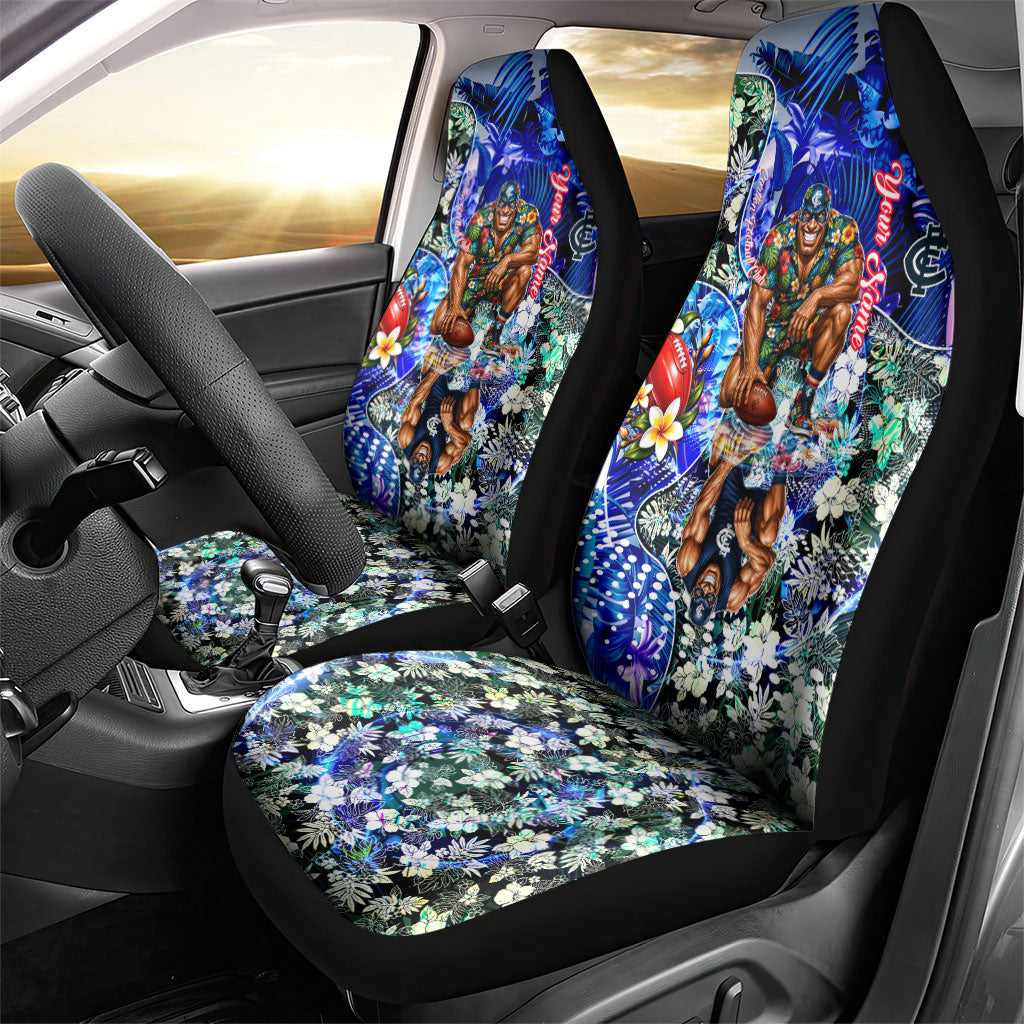 Personalized Carlton Football Blues Car Seat Cover Tropical Hibiscus Flowers - Pacific Fusion Style