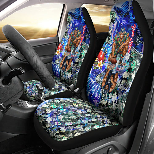 Personalized Carlton Football Blues Car Seat Cover Tropical Hibiscus Flowers - Pacific Fusion Style