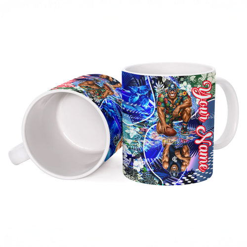 Personalized Carlton Football Blues Ceramic Mug Tropical Hibiscus Flowers - Pacific Fusion Style