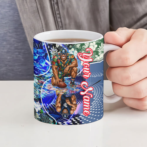 Personalized Carlton Football Blues Ceramic Mug Tropical Hibiscus Flowers - Pacific Fusion Style