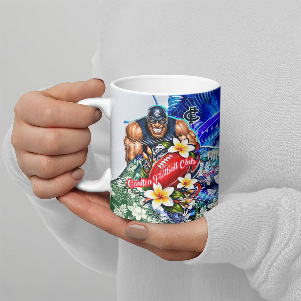 Personalized Carlton Football Blues Ceramic Mug Tropical Hibiscus Flowers - Pacific Fusion Style