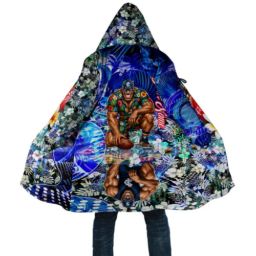 Personalized Carlton Football Blues Cloak Tropical Hibiscus Flowers - Pacific Fusion Style