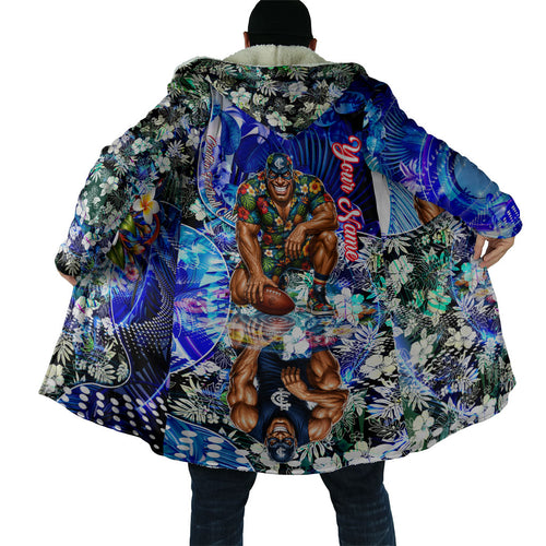 Personalized Carlton Football Blues Cloak Tropical Hibiscus Flowers - Pacific Fusion Style