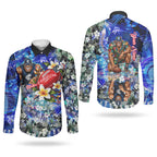 Personalized Carlton Football Blues Couples Matching Off Shoulder Maxi Dress and Long Sleeve Button Shirt Tropical Hibiscus Flowers - Pacific Fusion Style