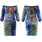Personalized Carlton Football Blues Couples Matching Off The Shoulder Long Sleeve Dress and Hawaiian Shirt Tropical Hibiscus Flowers - Pacific Fusion Style
