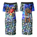 Personalized Carlton Football Blues Couples Matching Puletasi and Hawaiian Shirt Tropical Hibiscus Flowers - Pacific Fusion Style