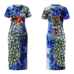 Personalized Carlton Football Blues Couples Matching Short Sleeve Bodycon Dress and Hawaiian Shirt Tropical Hibiscus Flowers - Pacific Fusion Style
