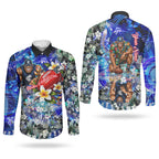 Personalized Carlton Football Blues Couples Matching Short Sleeve Bodycon Dress and Long Sleeve Button Shirt Tropical Hibiscus Flowers - Pacific Fusion Style