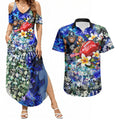Personalized Carlton Football Blues Couples Matching Summer Maxi Dress and Hawaiian Shirt Tropical Hibiscus Flowers - Pacific Fusion Style