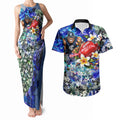 Personalized Carlton Football Blues Couples Matching Tank Maxi Dress and Hawaiian Shirt Tropical Hibiscus Flowers - Pacific Fusion Style
