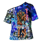 Personalized Carlton Football Blues Cross Shoulder Shirt Tropical Hibiscus Flowers - Pacific Fusion Style