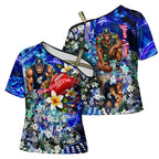Personalized Carlton Football Blues Cross Shoulder Shirt Tropical Hibiscus Flowers - Pacific Fusion Style