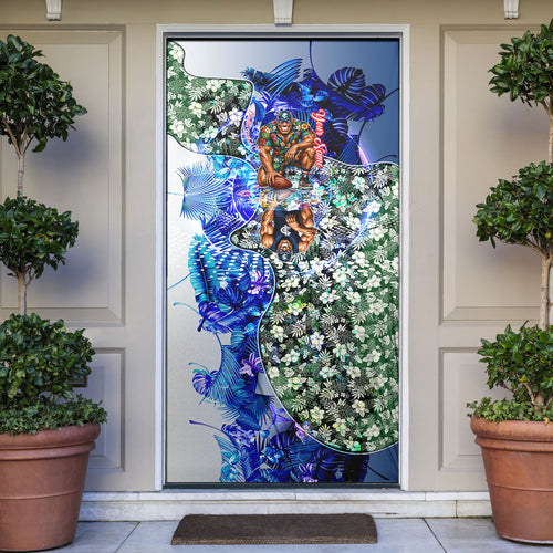 Personalized Carlton Football Blues Door Cover Tropical Hibiscus Flowers - Pacific Fusion Style