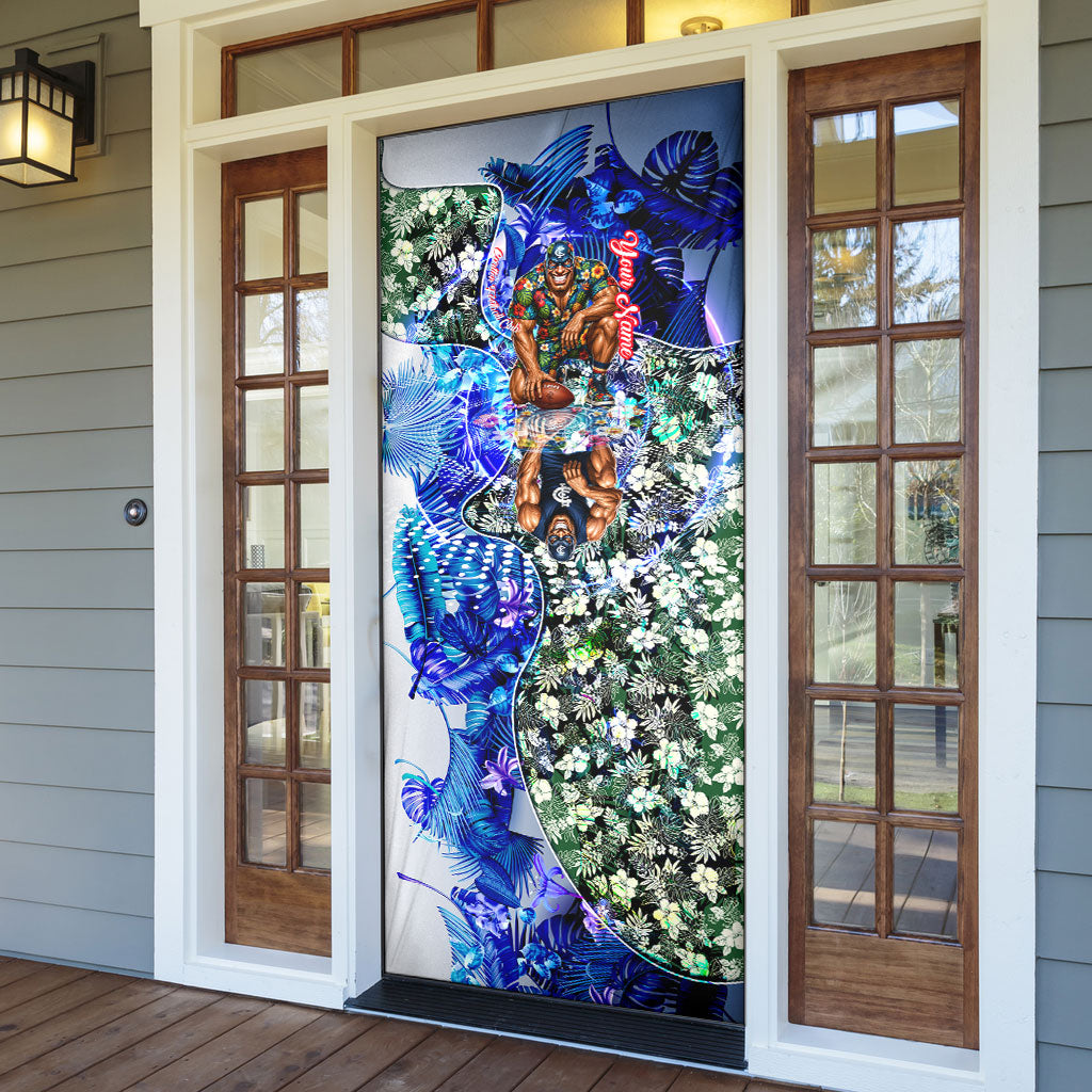 Personalized Carlton Football Blues Door Cover Tropical Hibiscus Flowers - Pacific Fusion Style