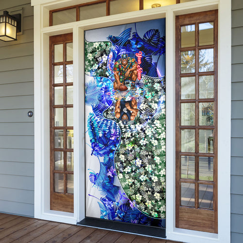 Personalized Carlton Football Blues Door Cover Tropical Hibiscus Flowers - Pacific Fusion Style