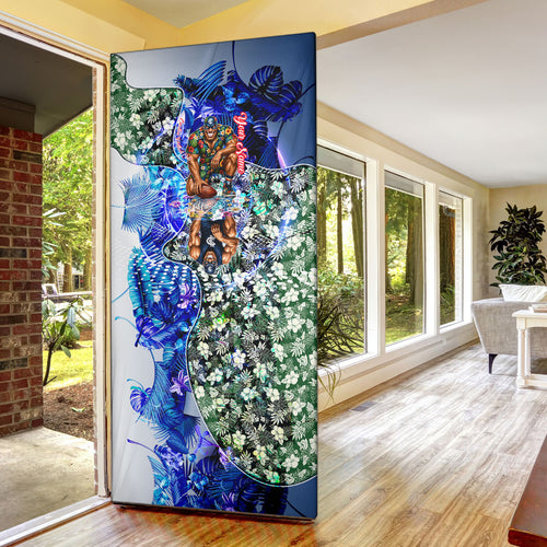 Personalized Carlton Football Blues Door Cover Tropical Hibiscus Flowers - Pacific Fusion Style