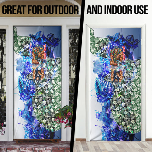 Personalized Carlton Football Blues Door Cover Tropical Hibiscus Flowers - Pacific Fusion Style