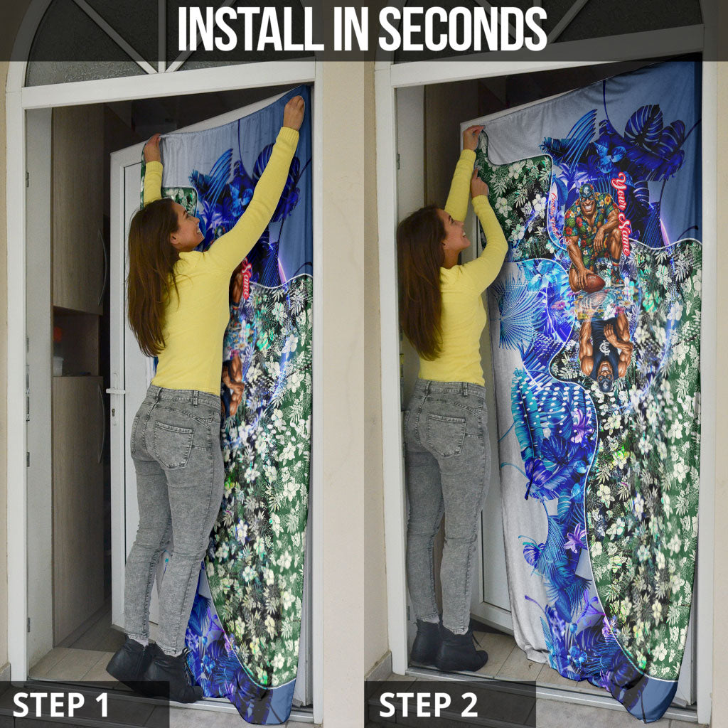 Personalized Carlton Football Blues Door Cover Tropical Hibiscus Flowers - Pacific Fusion Style
