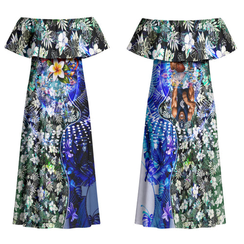 Personalized Carlton Football Blues Family Matching Off Shoulder Maxi Dress and Hawaiian Shirt Tropical Hibiscus Flowers - Pacific Fusion Style