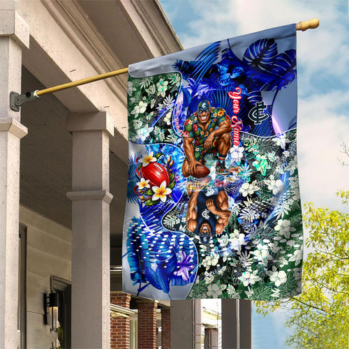 Personalized Carlton Football Blues Garden Flag Tropical Hibiscus Flowers - Pacific Fusion Style