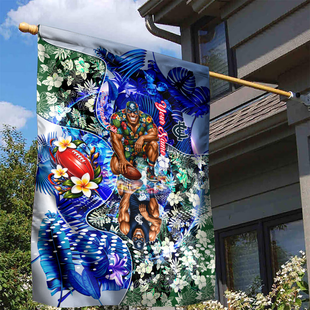Personalized Carlton Football Blues Garden Flag Tropical Hibiscus Flowers - Pacific Fusion Style