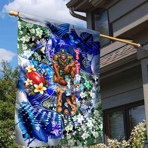 Personalized Carlton Football Blues Garden Flag Tropical Hibiscus Flowers - Pacific Fusion Style