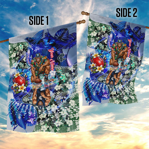 Personalized Carlton Football Blues Garden Flag Tropical Hibiscus Flowers - Pacific Fusion Style