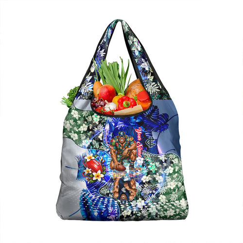 Personalized Carlton Football Blues Grocery Bag Tropical Hibiscus Flowers - Pacific Fusion Style