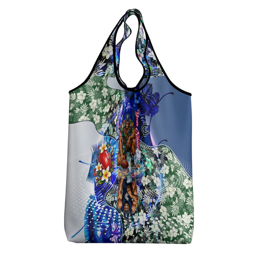 Personalized Carlton Football Blues Grocery Bag Tropical Hibiscus Flowers - Pacific Fusion Style