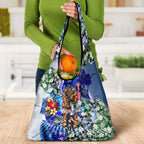 Personalized Carlton Football Blues Grocery Bag Tropical Hibiscus Flowers - Pacific Fusion Style