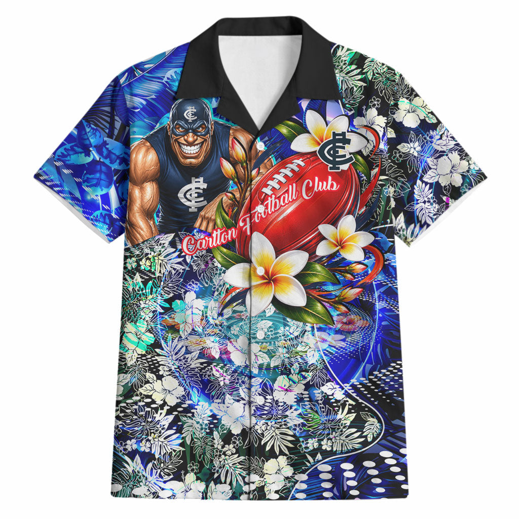 Personalized Carlton Football Blues Hawaiian Shirt Tropical Hibiscus Flowers - Pacific Fusion Style