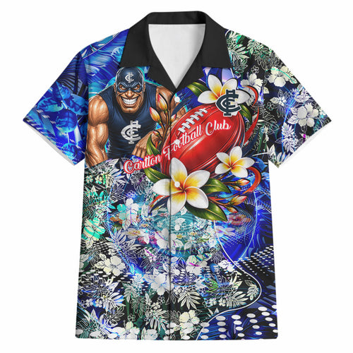 Personalized Carlton Football Blues Hawaiian Shirt Tropical Hibiscus Flowers - Pacific Fusion Style