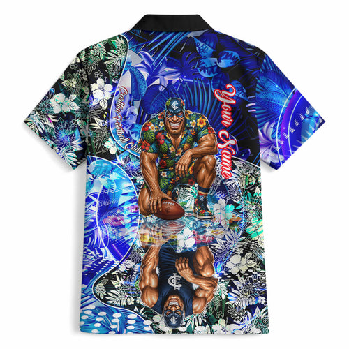 Personalized Carlton Football Blues Hawaiian Shirt Tropical Hibiscus Flowers - Pacific Fusion Style