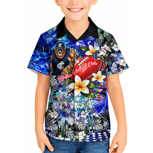 Personalized Carlton Football Blues Hawaiian Shirt Tropical Hibiscus Flowers - Pacific Fusion Style