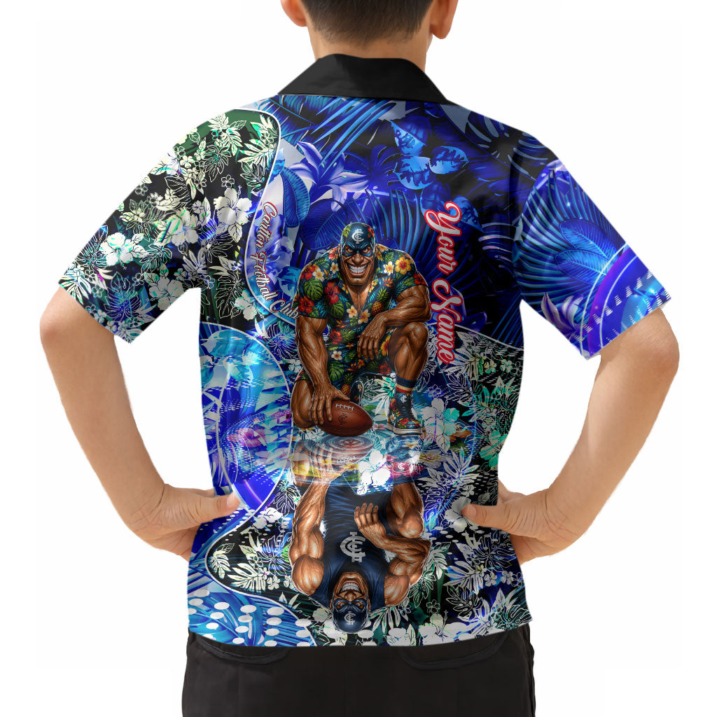Personalized Carlton Football Blues Hawaiian Shirt Tropical Hibiscus Flowers - Pacific Fusion Style