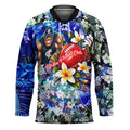 Personalized Carlton Football Blues Hockey Jersey Tropical Hibiscus Flowers - Pacific Fusion Style