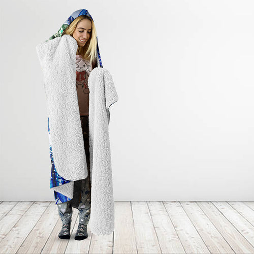 Personalized Carlton Football Blues Hooded Blanket Tropical Hibiscus Flowers - Pacific Fusion Style