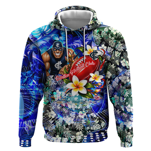 Personalized Carlton Football Blues Hoodie Tropical Hibiscus Flowers - Pacific Fusion Style